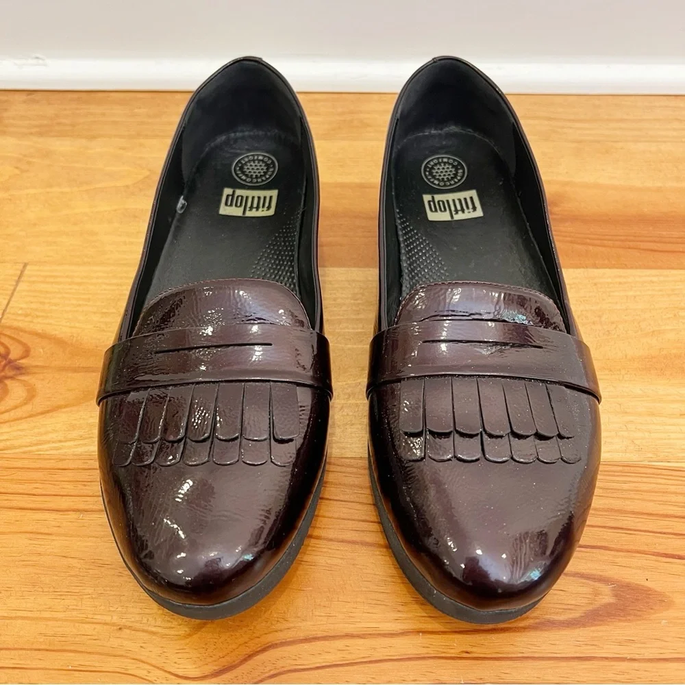 FitFlop Fringey Sneakerloafer Womens 11 Burgundy Patent Leather Penny Loafer - Picture 2 of 11